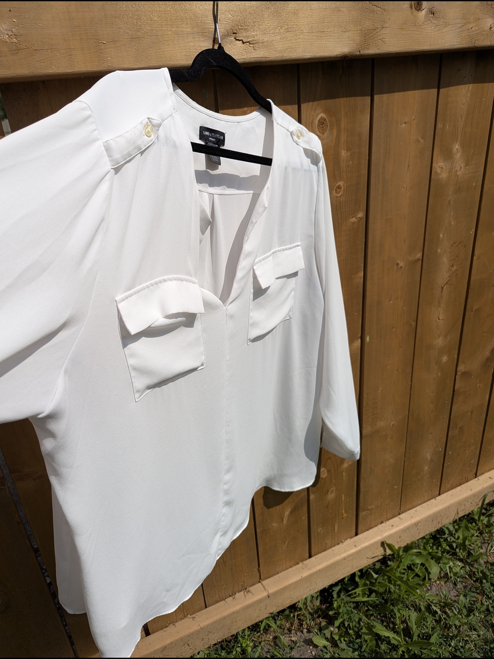 Plus Sized Split Neck Utility Blouse Roll Sleeve Minimalist Office Siren Blouse - Picture 14 of 17
